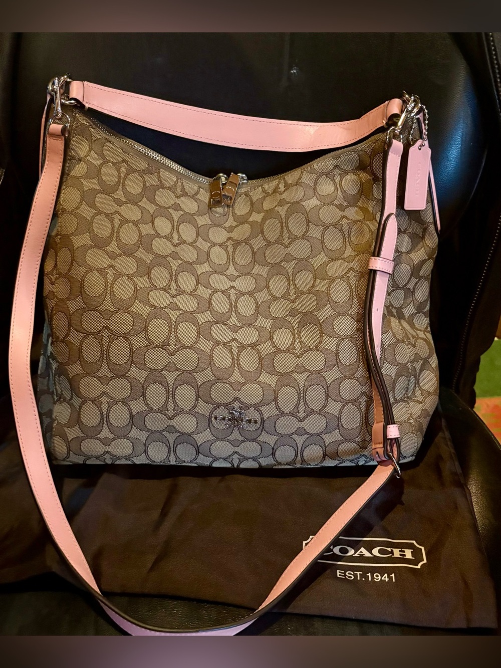 Coach Celeste Signature Canvas Shoulder Bag with Pink Leather Trim NWOT